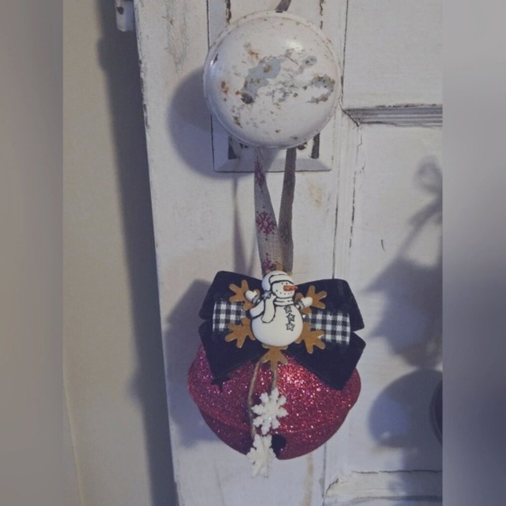 Rustic Christmas Door Hanger Door Knob Hanger Decor Snowman Decor Bells Door